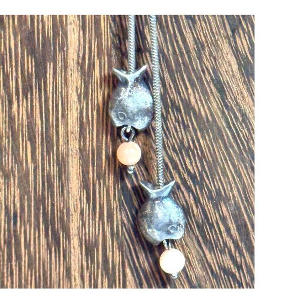 Vintage Sterling Silver Pisces Pendant Necklace Fish Charms Signed 16" Chain - Picture 6 of 9